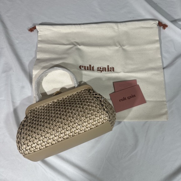 NWT $498 Cult Gaia ZUMA Small Crossbody Bag In Sand And Gold - Picture 10 of 13